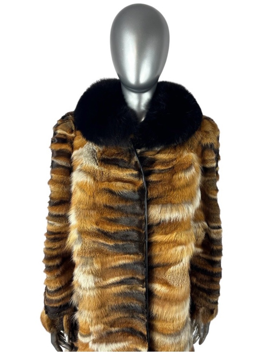 RED FOX Section Coat w/Black Fox Collar, Size L, Certified Vintage Fur w/St Bag